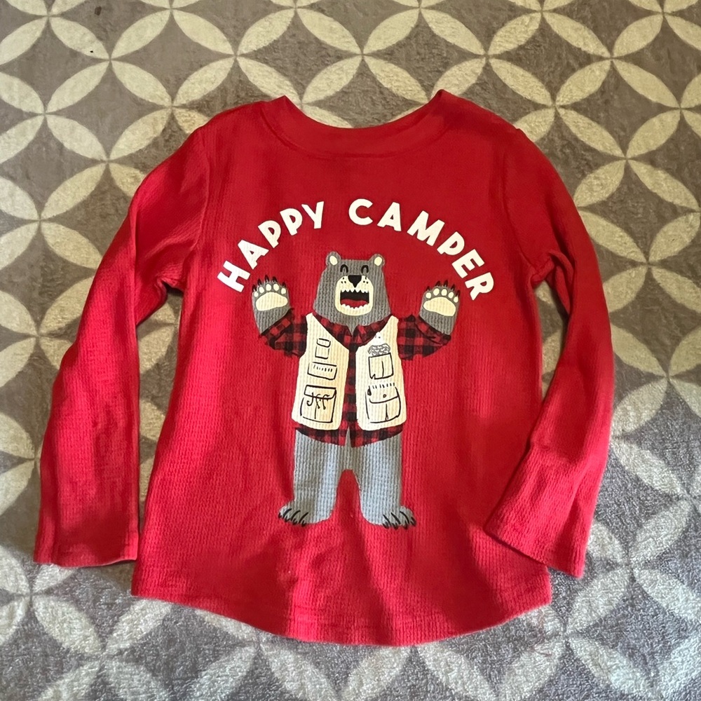 Old Navy Red 'Happy Camper' Bear Long Sleeve Tee